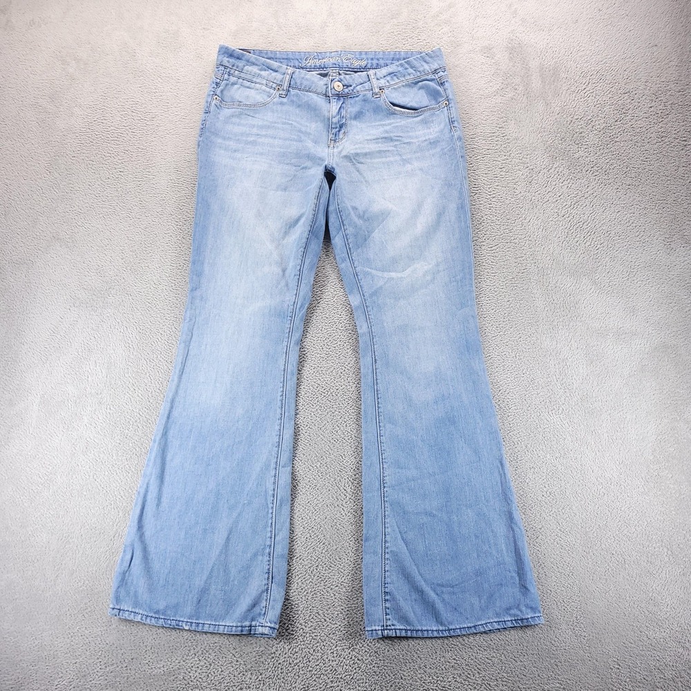 VTG American Eagle Jeans Womens 10 Blue Real Flare Mid Rise Light Wash Y2K